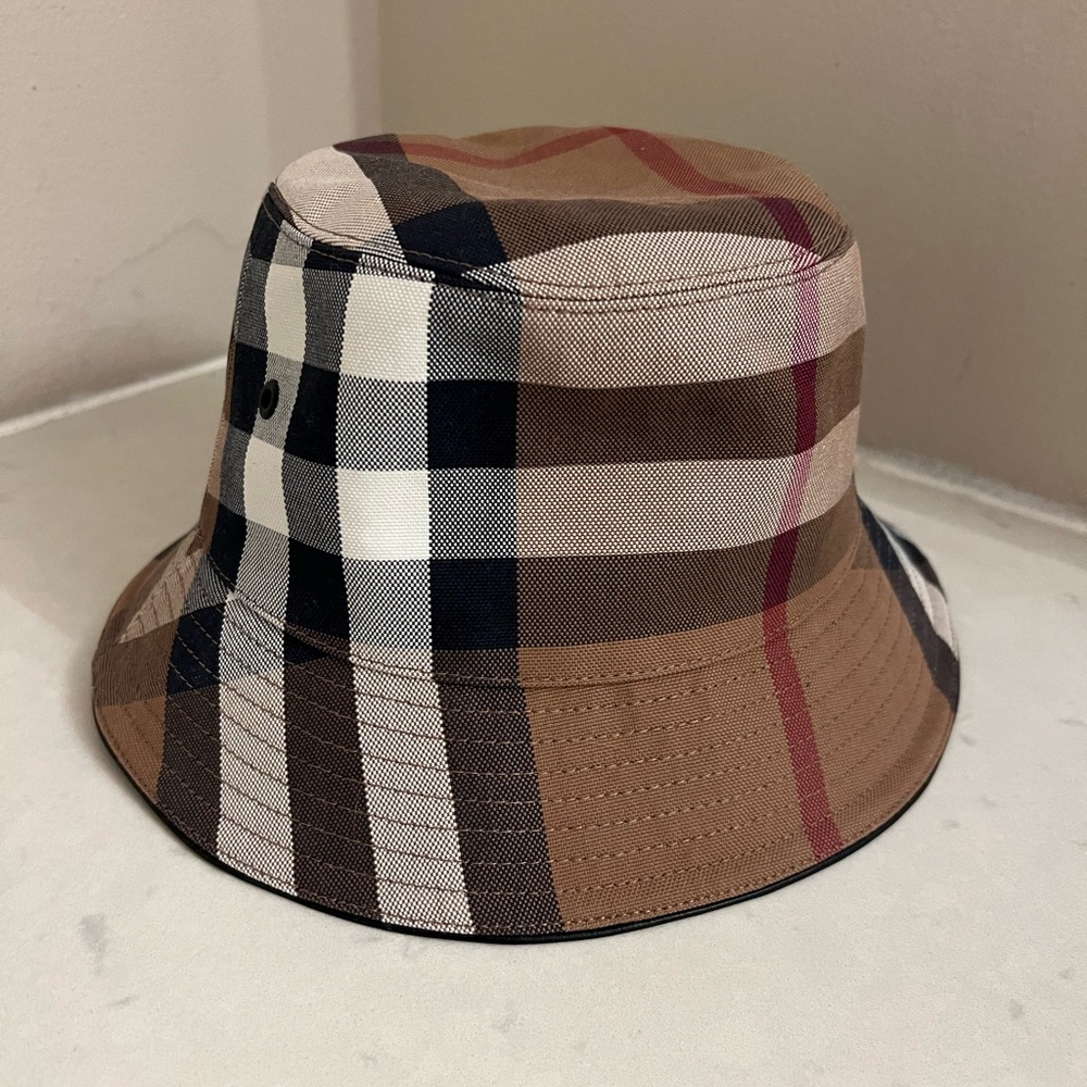 Burberry Checkered Bucket Hat - Brown, Red, Black, White - Picture 2 of 6
